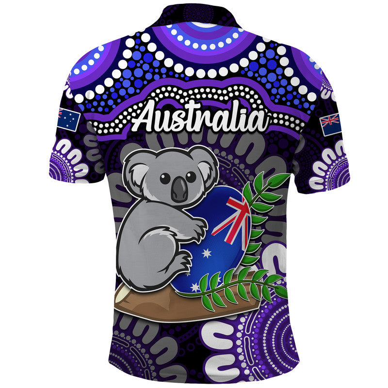 australia-koala-aboriginal-polo-shirt-koala-hugging-rugby-ball-purple