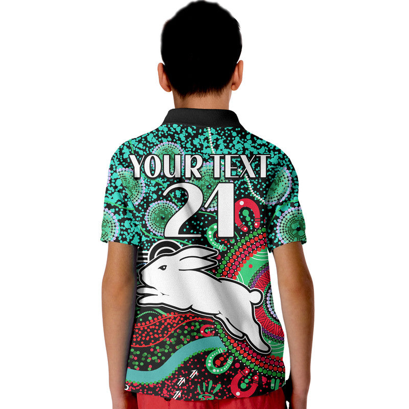 custom-personalised-rabbitohs-rugby-kid-polo-shirt-aboriginal-dots