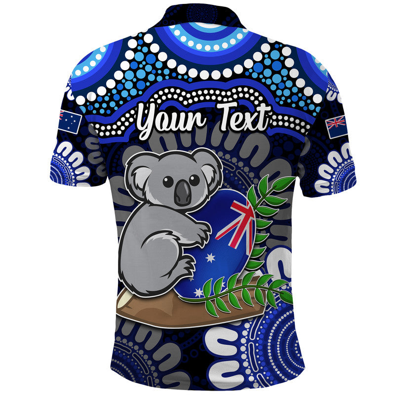 custom-personalised-australia-koala-aboriginal-polo-shirt-koala-hugging-rugby-ball-blue