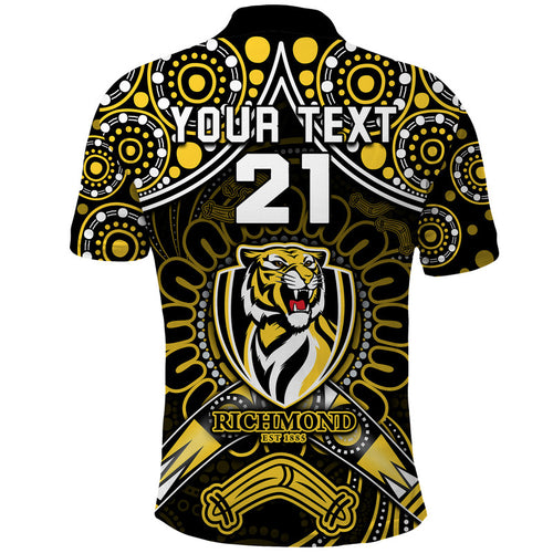 custom-personalised-richmond-tigers-football-polo-shirt-boomerang-indigenous-dots