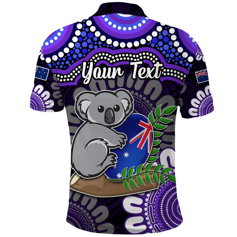 custom-personalised-australia-koala-aboriginal-polo-shirt-koala-hugging-rugby-ball-purple