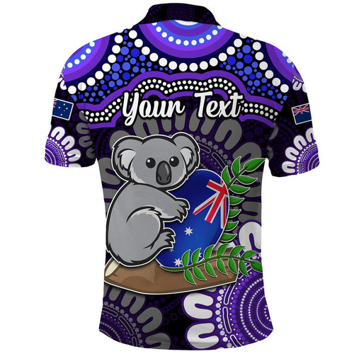 custom-personalised-australia-koala-aboriginal-polo-shirt-koala-hugging-rugby-ball-purple