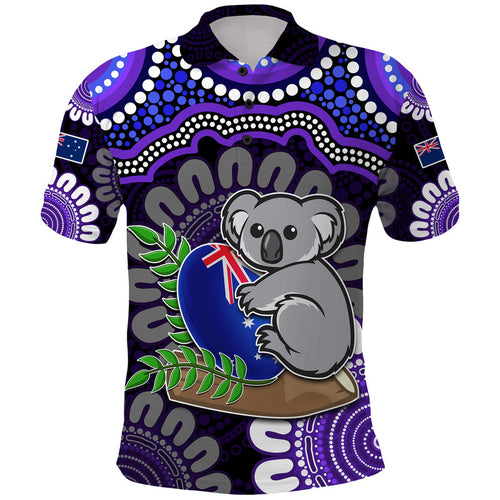 custom-personalised-australia-koala-aboriginal-polo-shirt-koala-hugging-rugby-ball-purple