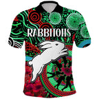 custom-personalised-rabbitohs-rugby-anzac-polo-shirt-aboriginal-military-and-poppy-flowers