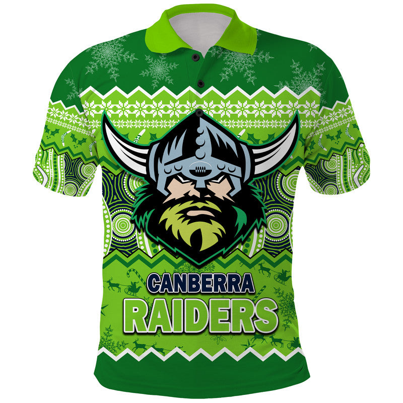 custom-personalised-canberra-the-green-machine-raiders-aboriginal-christmas-vibe-polo-shirt