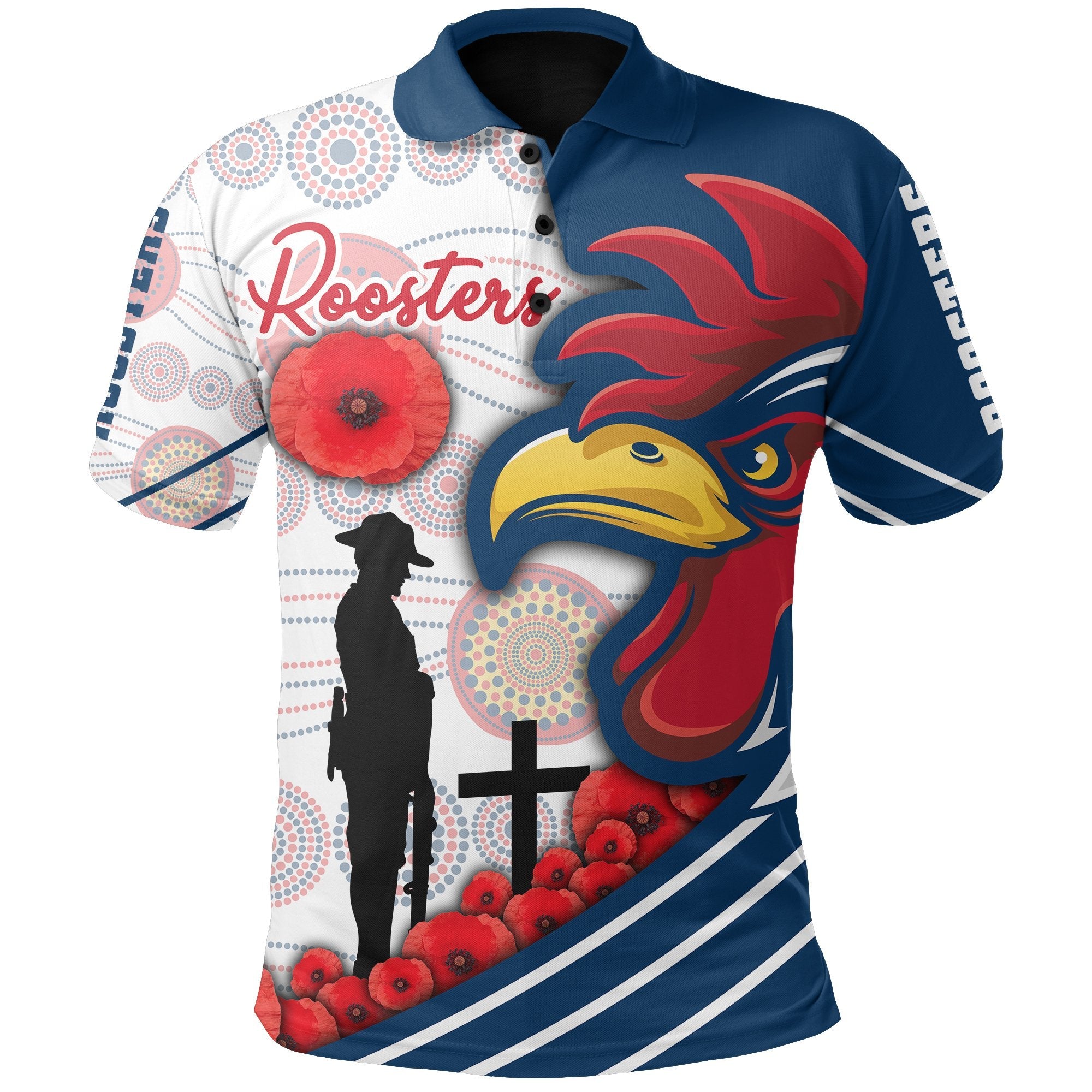 custom-personalised-australia-roosters-polo-shirt-anzac-day-three-tiles-style
