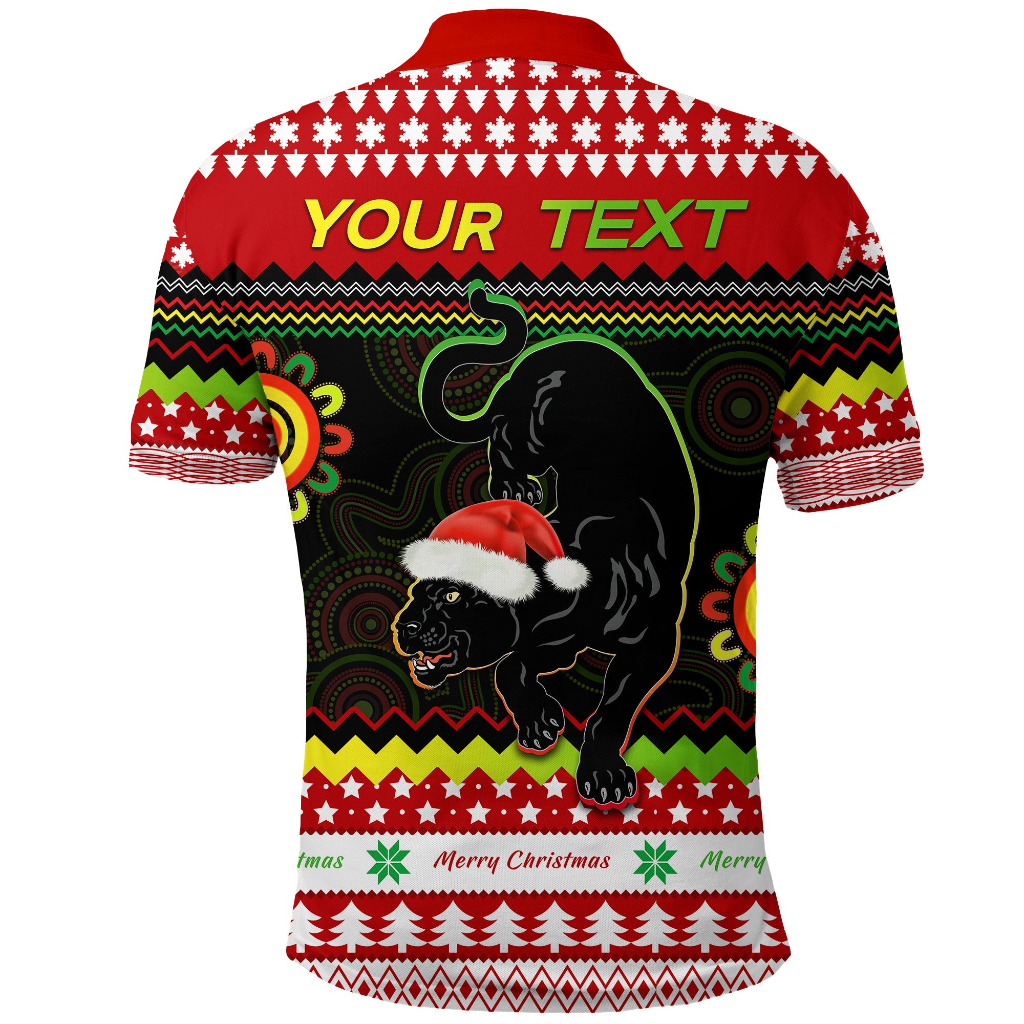 custom-personalised-panthers-christmas-polo-shirt-penrith-snow-mix-indigenous