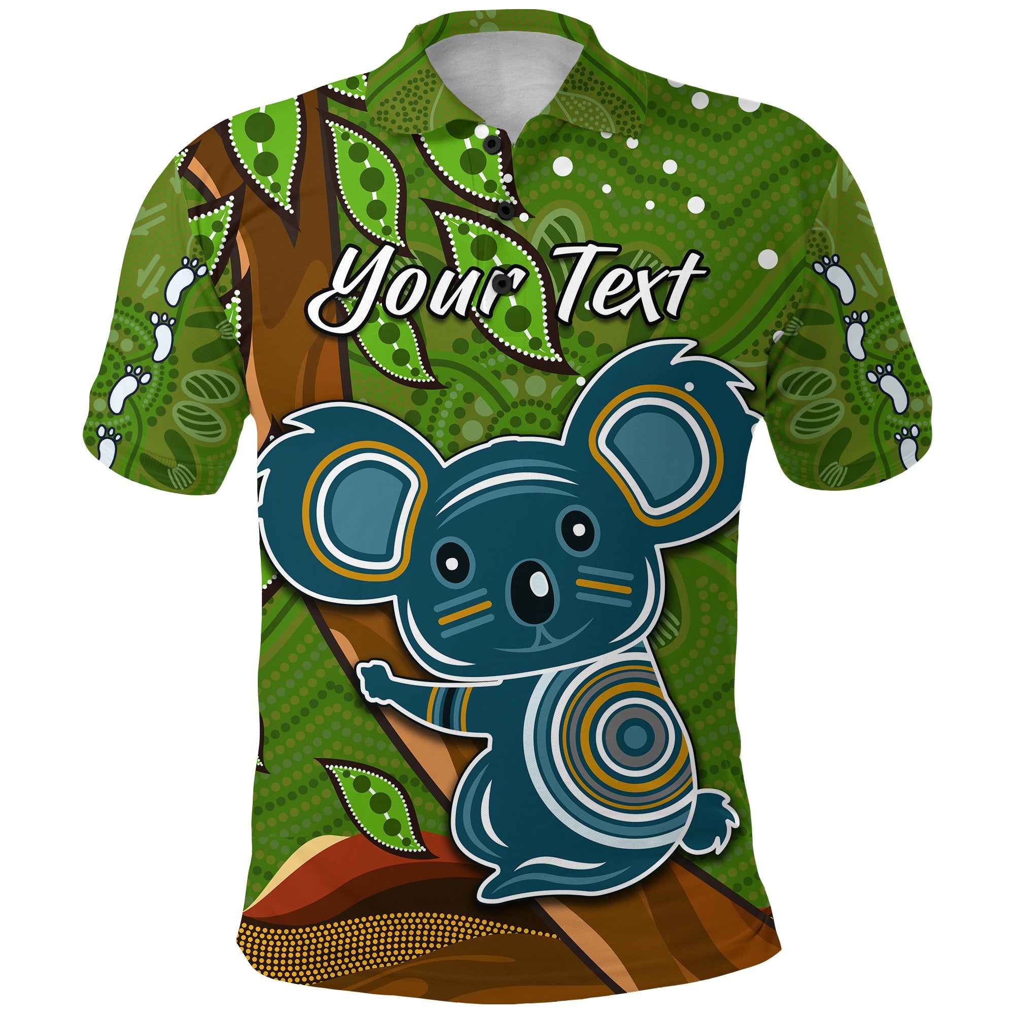 custom-personalised-koala-climbing-tree-polo-shirt-aboriginal-aussie