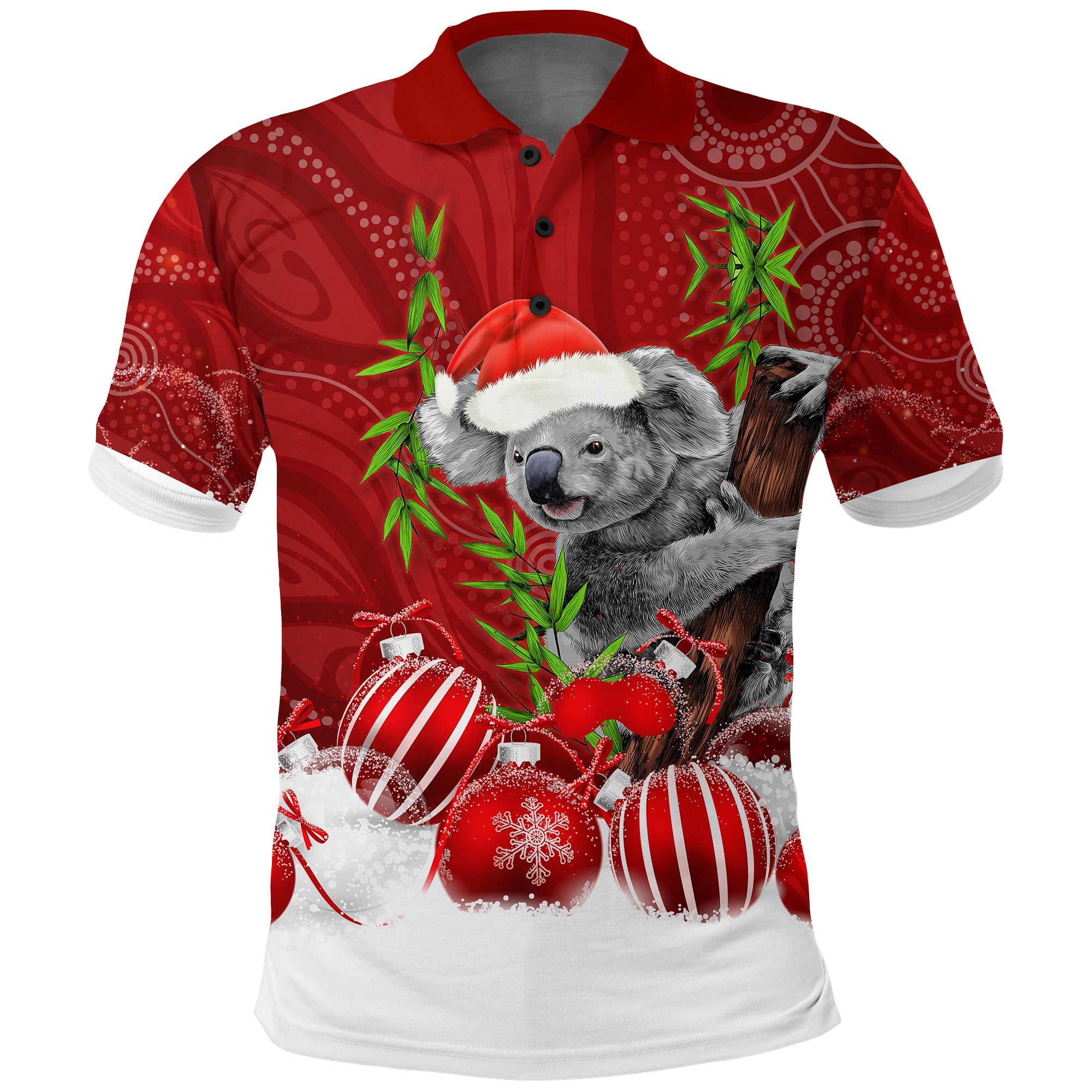 custom-personalised-australia-koala-aboriginal-polo-shirt-merry-christmas