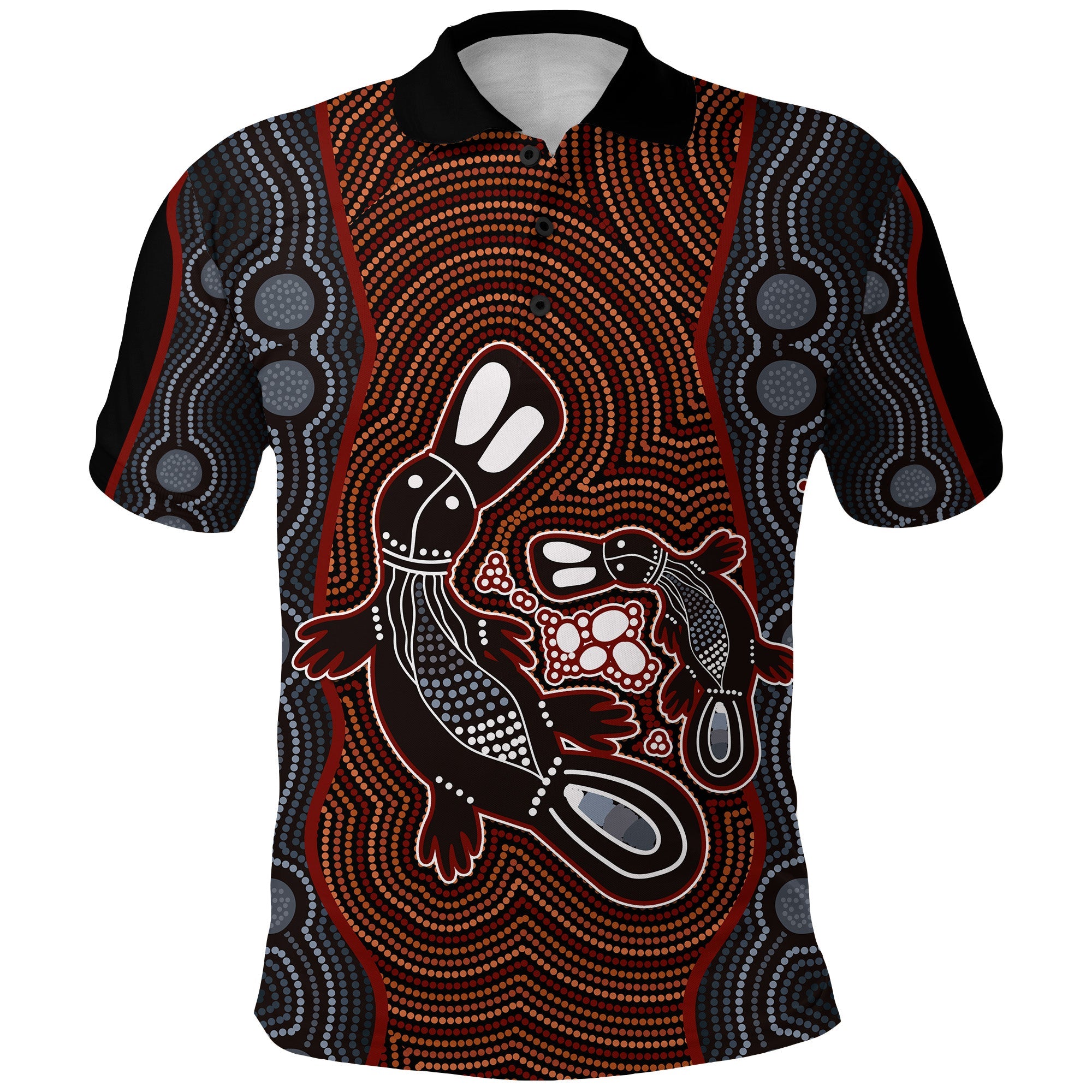 custom-personalised-aboriginal-dot-polo-shirt-platypus-victory