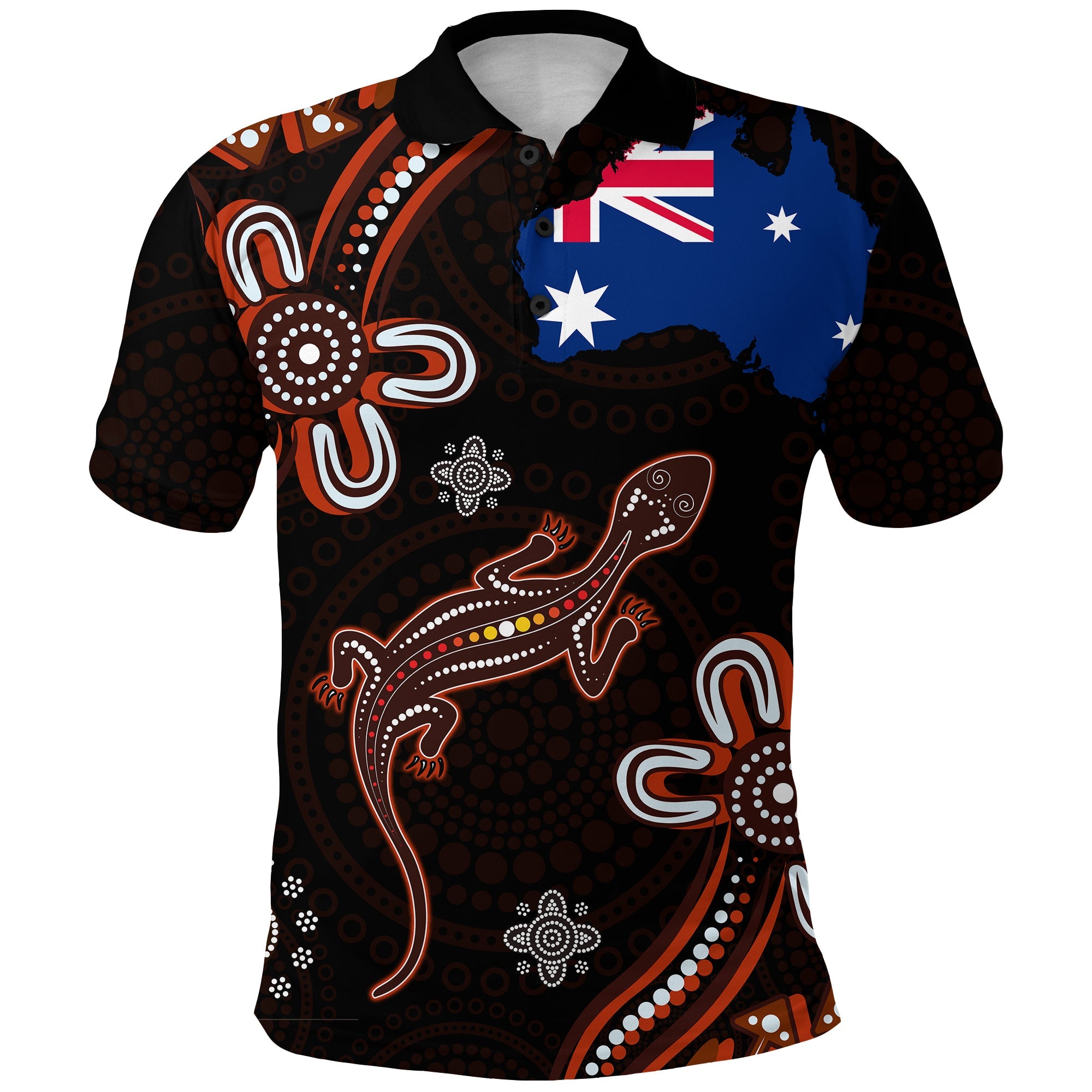 aboriginal-dot-polo-shirt-lizard-and-flag