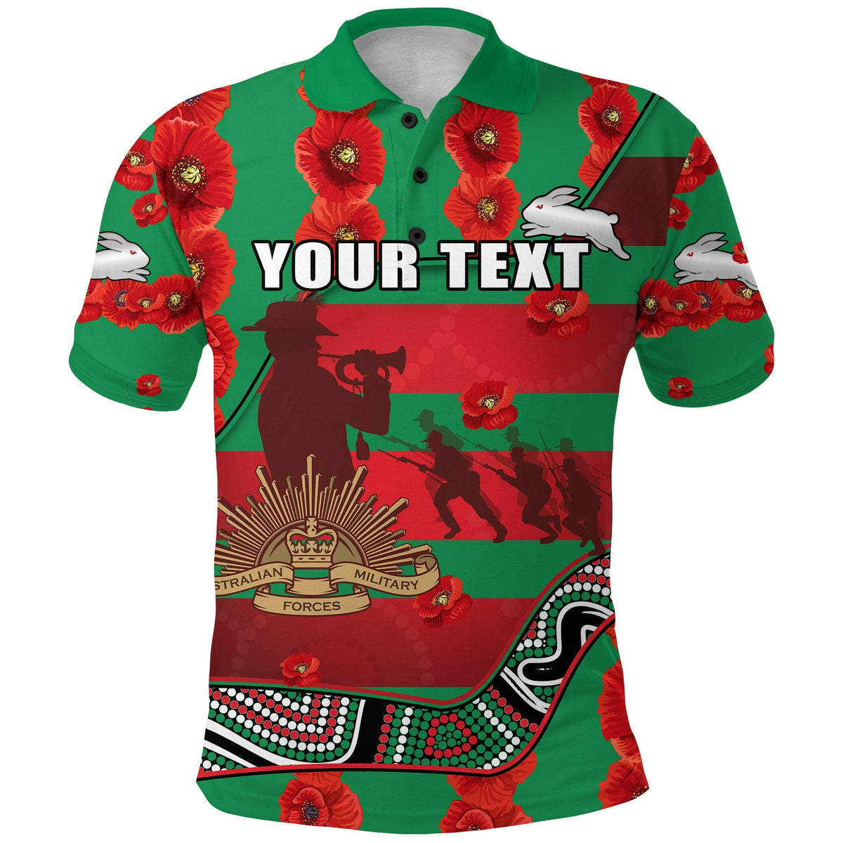 custom-personalised-rabbitohs-anzac-day-polo-shirt-rugby-south-sydney-indigenous-military