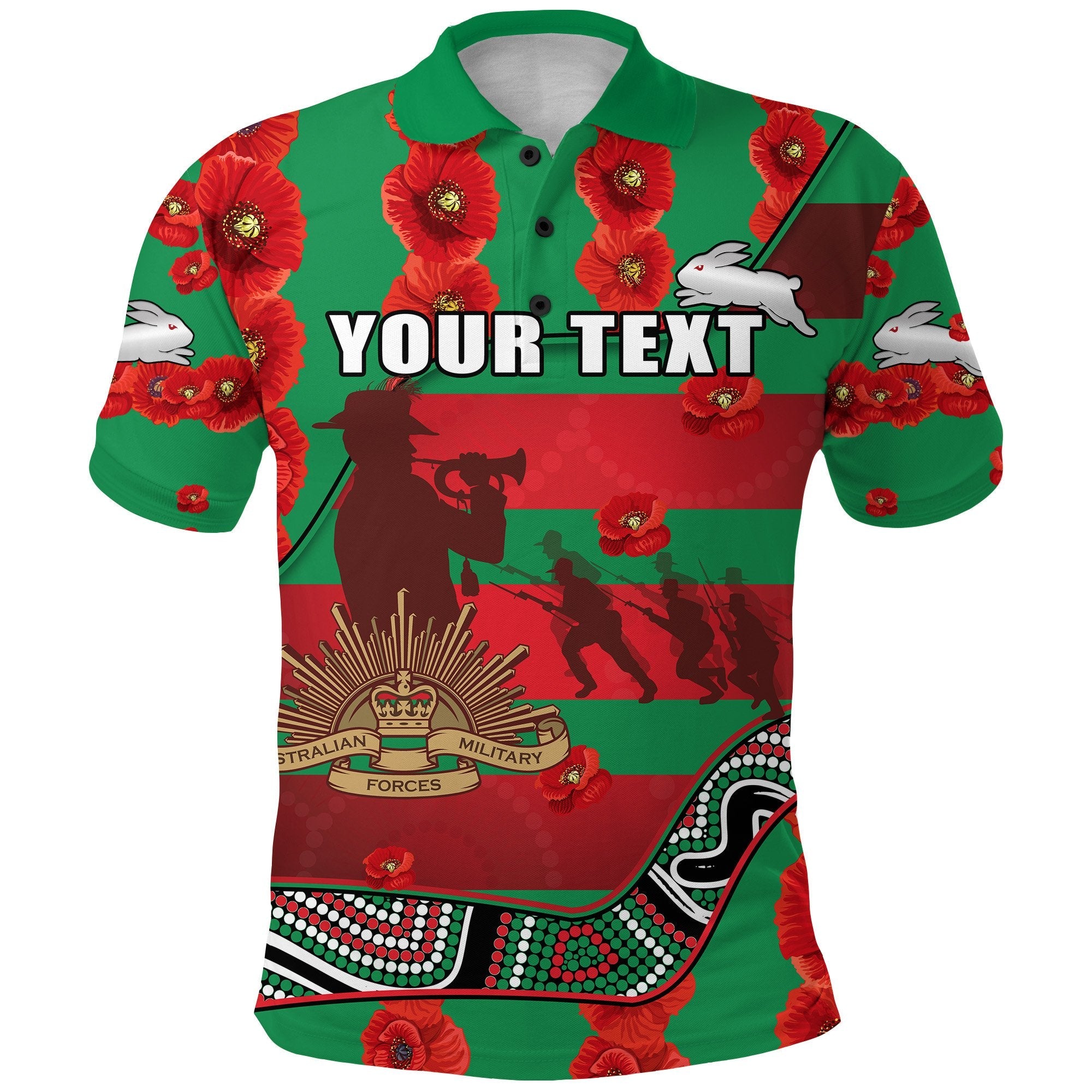 custom-personalised-rabbitohs-anzac-day-polo-shirt-rugby-south-sydney-indigenous-military