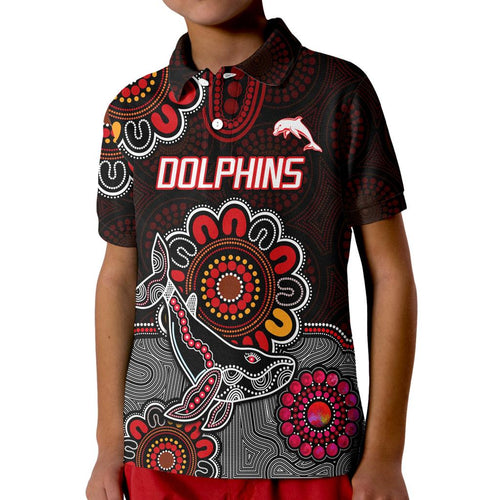 Dolphins Rugby Kid Polo Shirt Aboriginal Dot Painting LT9