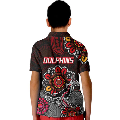 Dolphins Rugby Kid Polo Shirt Aboriginal Dot Painting LT9
