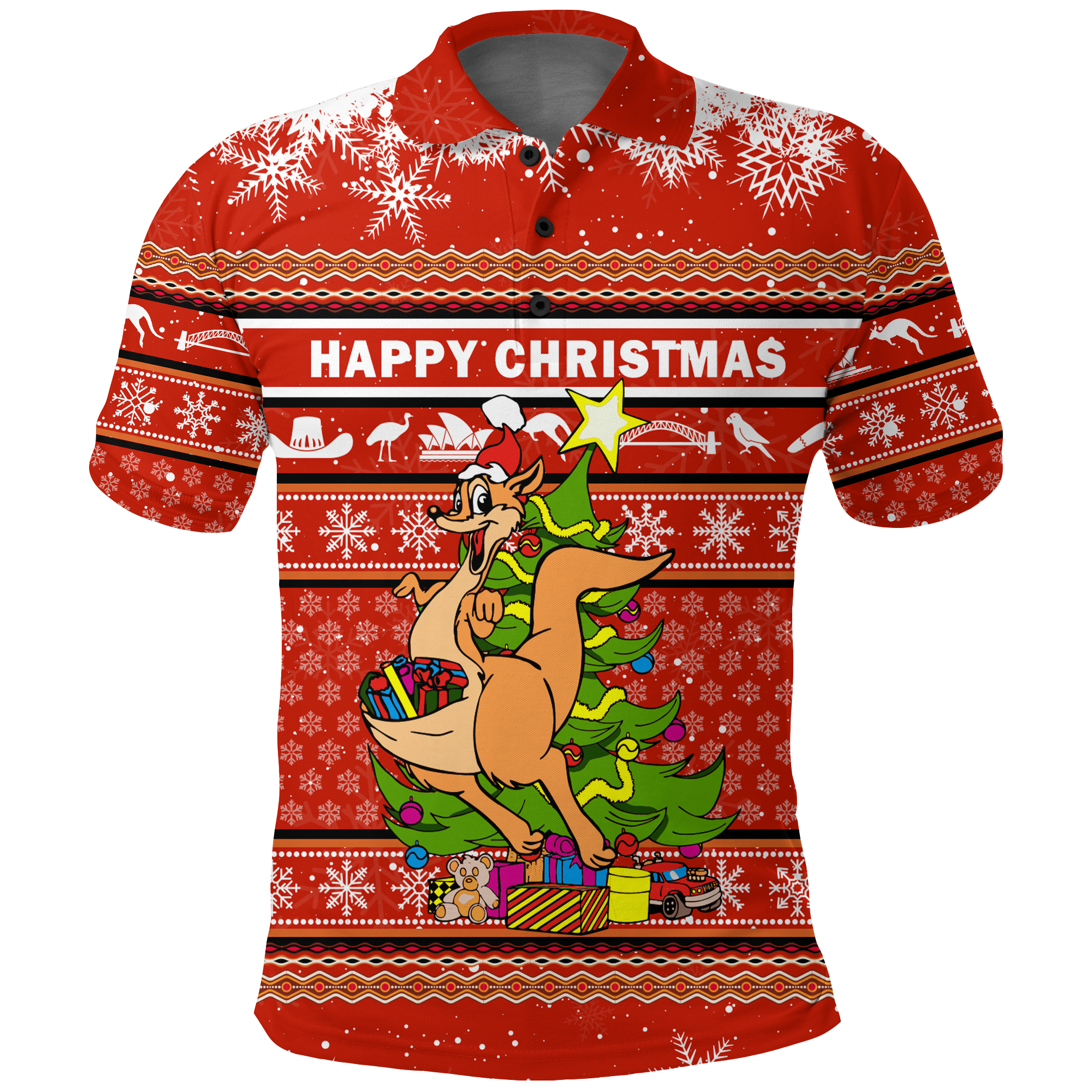 (Custom Personalised) Australia Christmas Kangaroo Aboriginal Pattern Polo Shirt - LT2