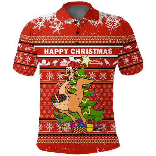 (Custom Personalised) Australia Christmas Kangaroo Aboriginal Pattern Polo Shirt - LT2