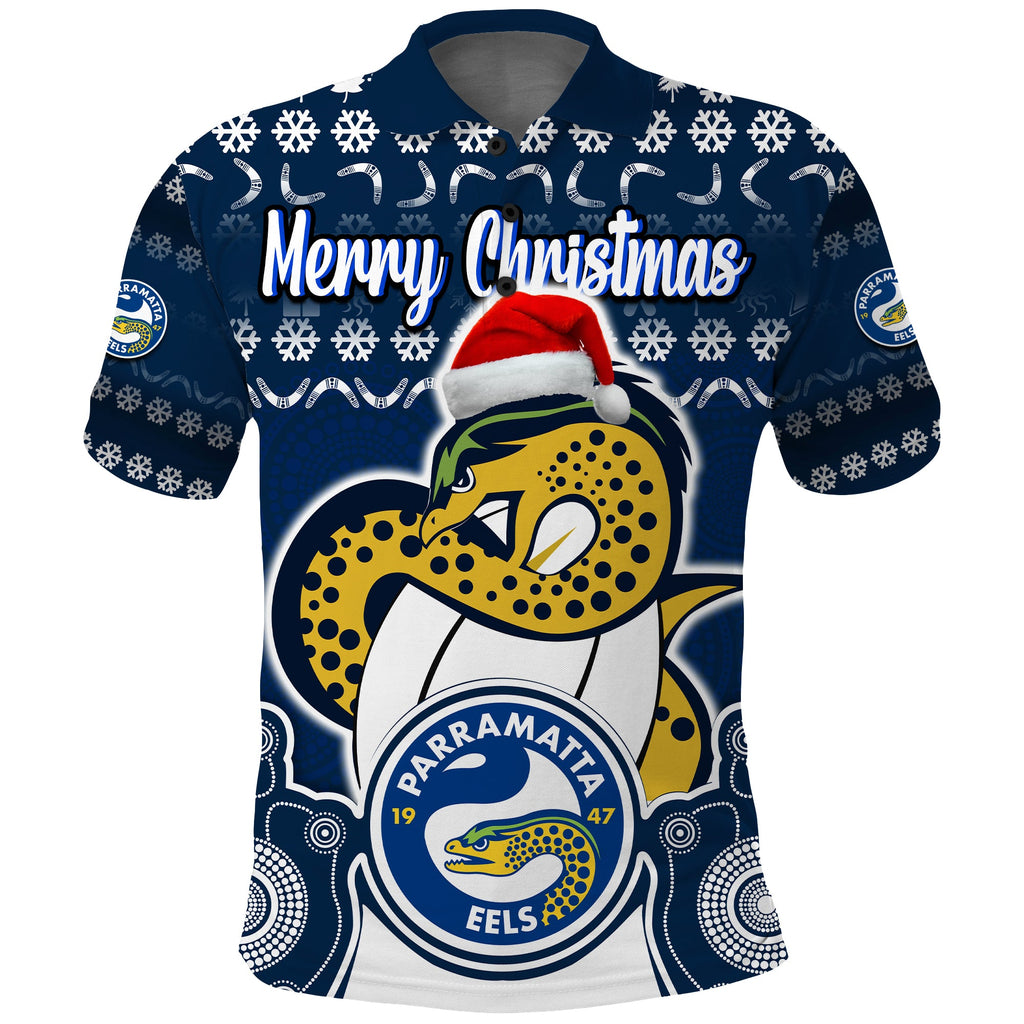 custom-personalised-parramatta-eels-christmas-vibe-with-aboriginal-dot-panting-style-polo-shirt