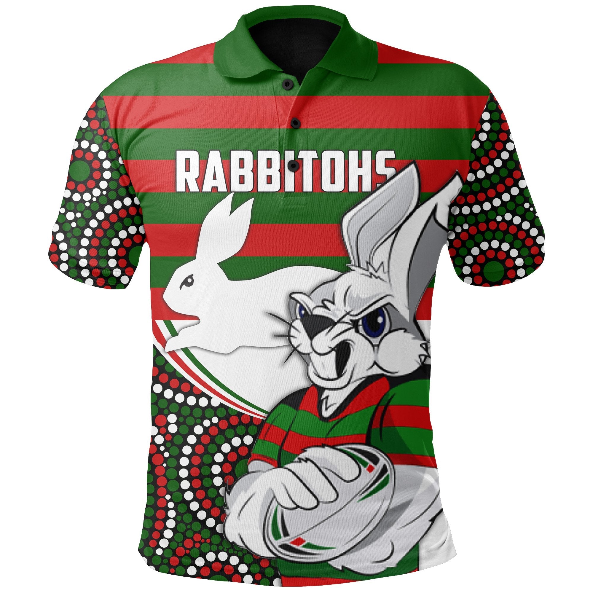 rabbitohs-indigenous-rugby-cartoon-polo-shirt