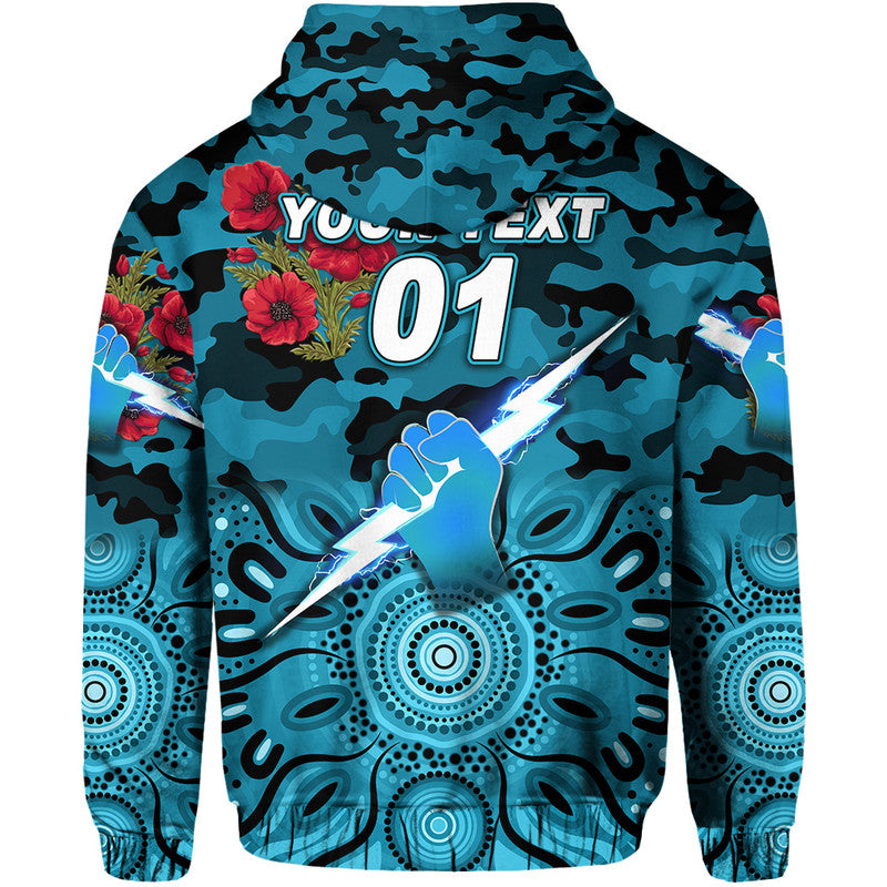 (Custom Personalised) Port Adelaide Power ANZAC Zip Up And Pullover Hoodie Indigenous Vibes LT8