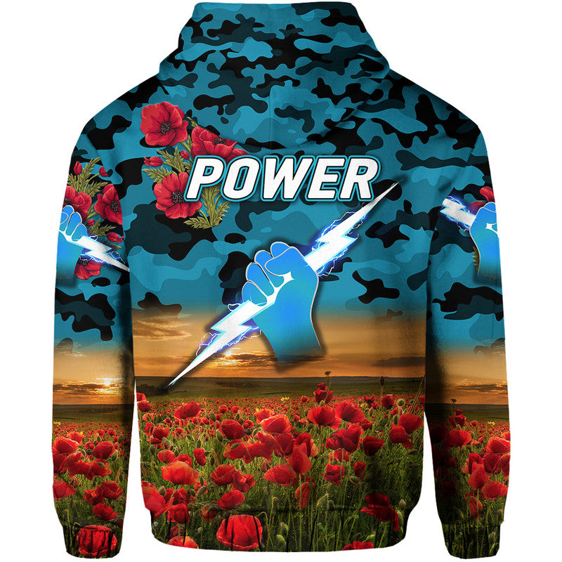 Port Adelaide Power ANZAC Zip Up And Pullover Hoodie Poppy Vibes LT8