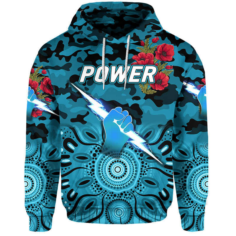 (Custom Personalised) Port Adelaide Power ANZAC Zip Up And Pullover Hoodie Indigenous Vibes LT8