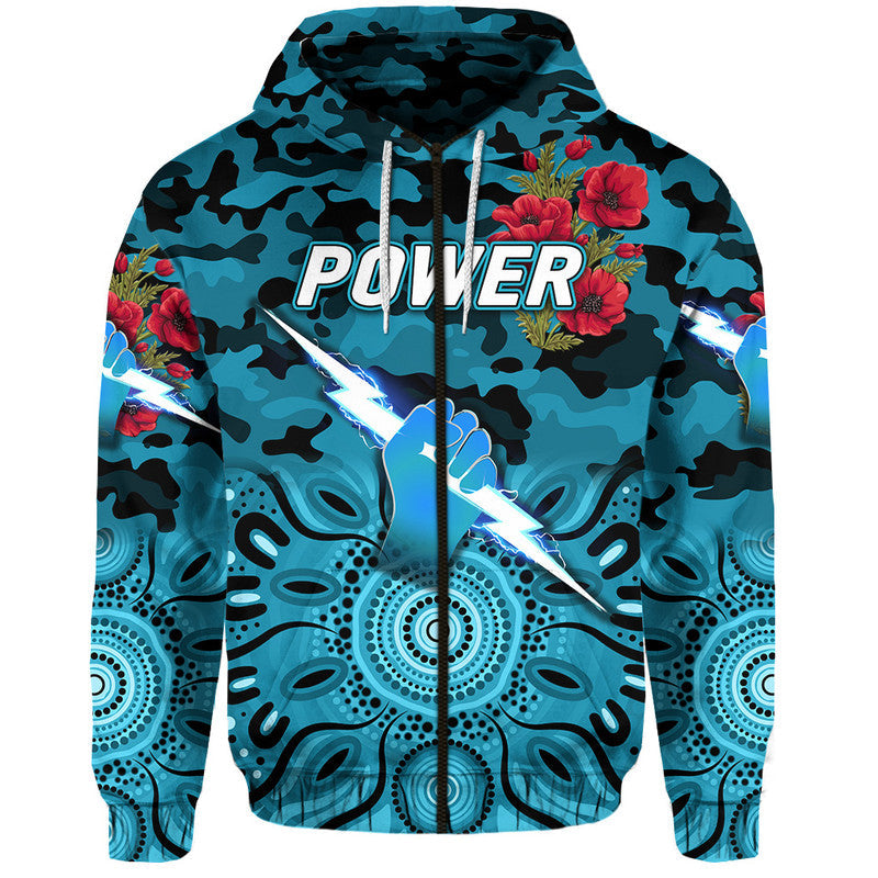 Port Adelaide Power ANZAC Zip Up And Pullover Hoodie Indigenous Vibes LT8