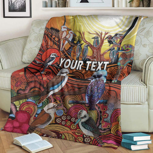 custom-personalised-australia-kookaburra-dreaming-aboriginal-arty-style-premium-blanket