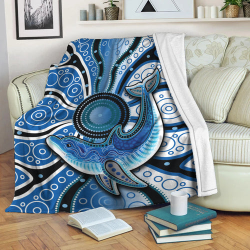 aboriginal-dolphins-premium-blanket-blue-sea