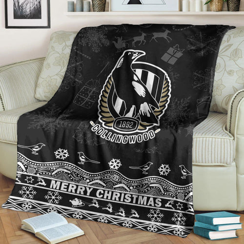 collingwood-pies-unique-winter-season-premium-blanket-magpies-merry-christmas-no2