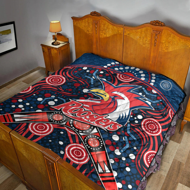 roosters-rugby-premium-quilt-boomerang-indigenous-dots