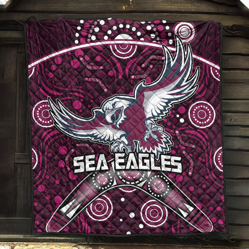 sea-eagles-rugby-premium-quilt-boomerang-indigenous-dots