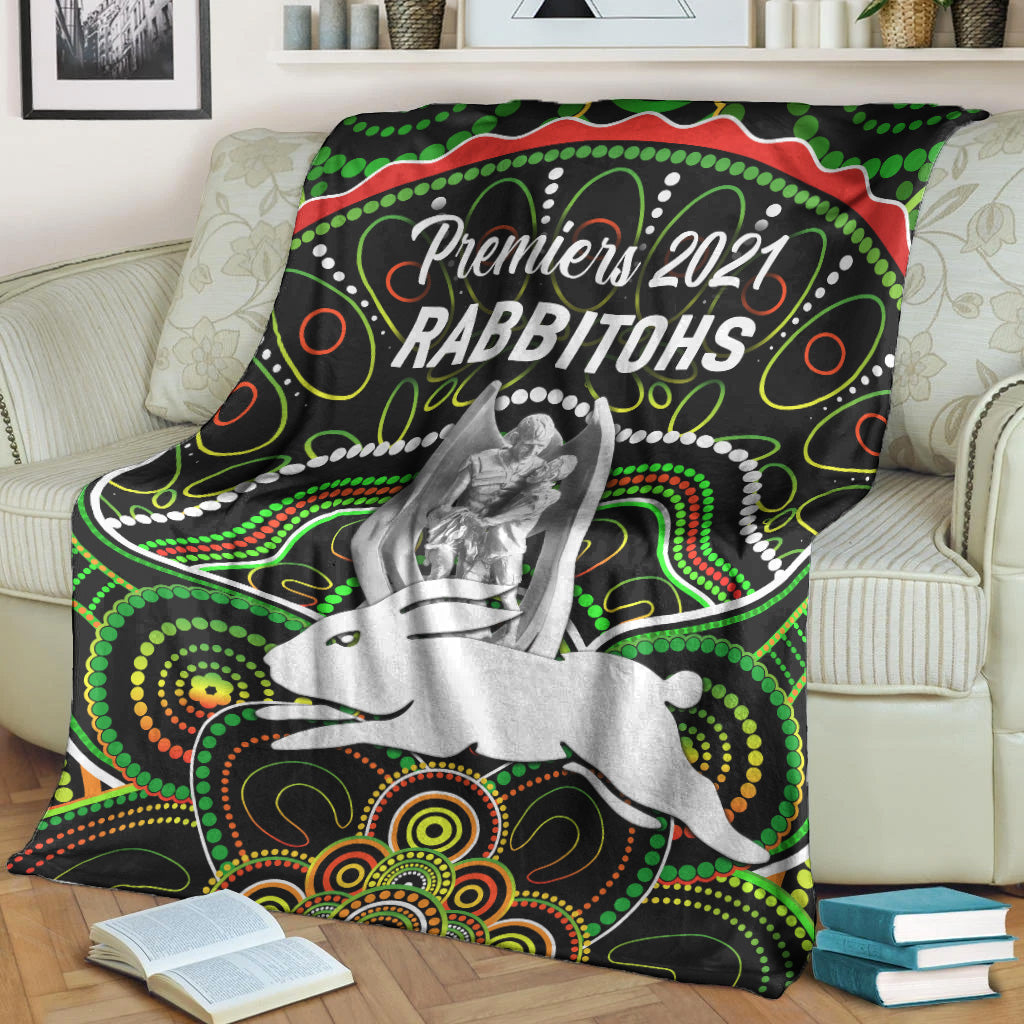 south-sydney-rabbitohs-premium-blanket-2021-indigenous-premiers-trophy-black