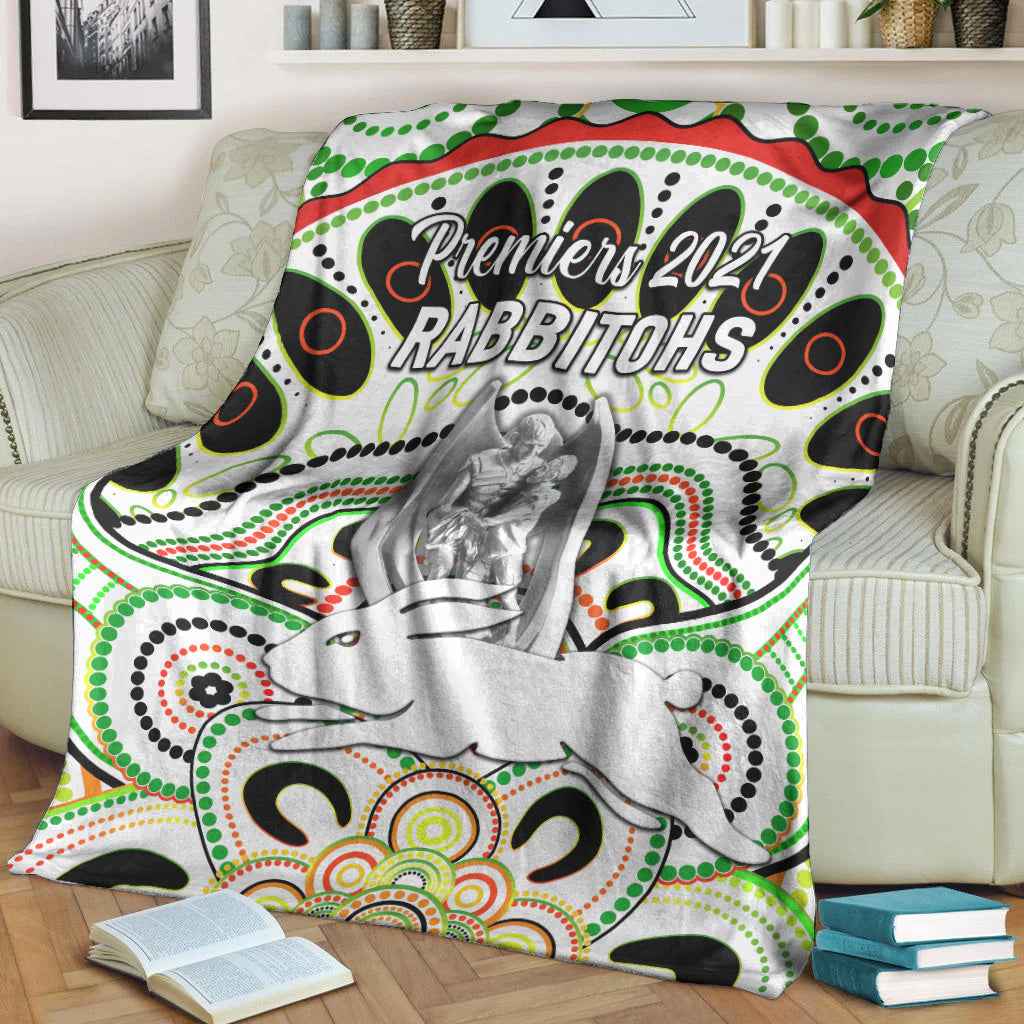 south-sydney-rabbitohs-premium-blanket-2021-indigenous-premiers-trophy-white