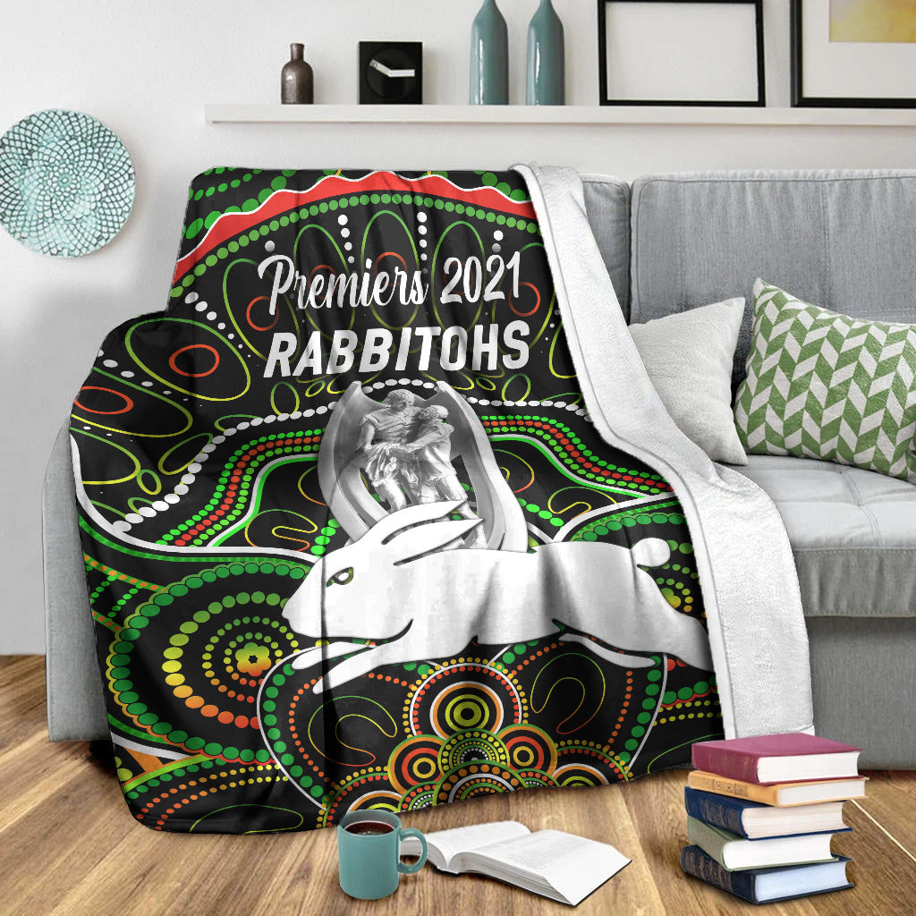 south-sydney-rabbitohs-premium-blanket-2021-indigenous-premiers-trophy-black