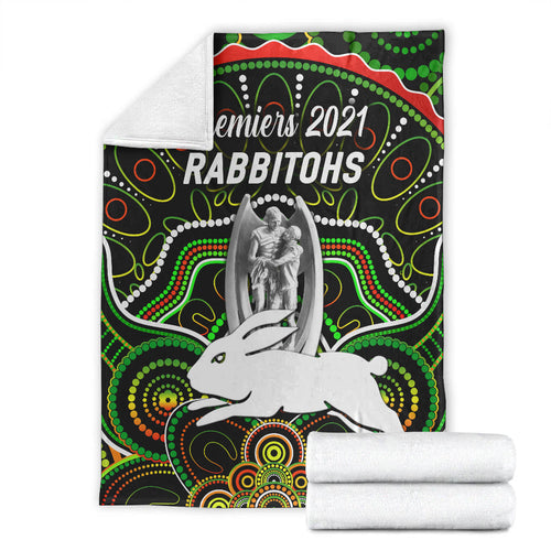 south-sydney-rabbitohs-premium-blanket-2021-indigenous-premiers-trophy-black