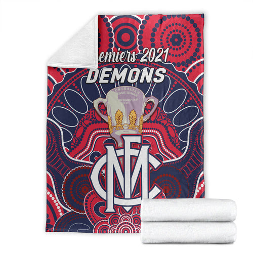 melbourne-demons-indigenous-premium-blanket-football-2021-premiers-trophy
