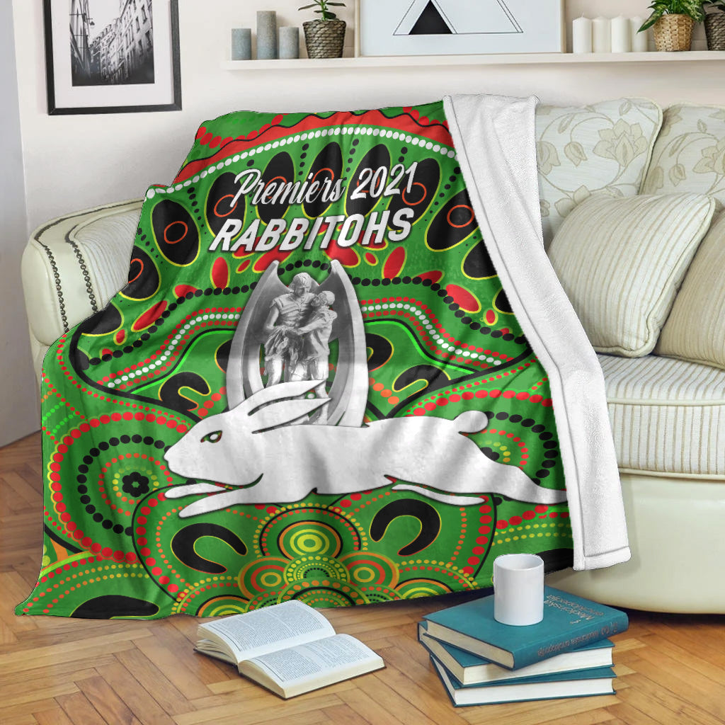 south-sydney-rabbitohs-premium-blanket-2021-indigenous-premiers-trophy-green