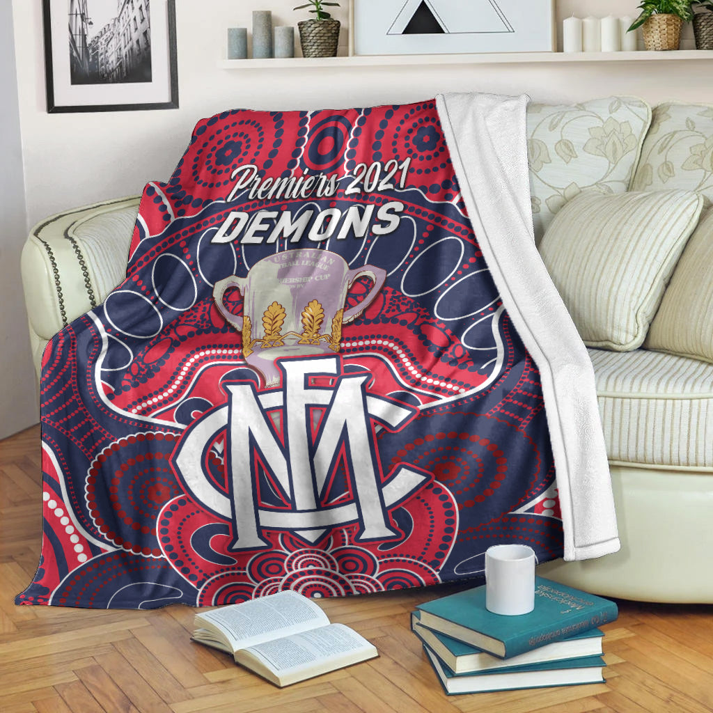 melbourne-demons-indigenous-premium-blanket-football-2021-premiers-trophy