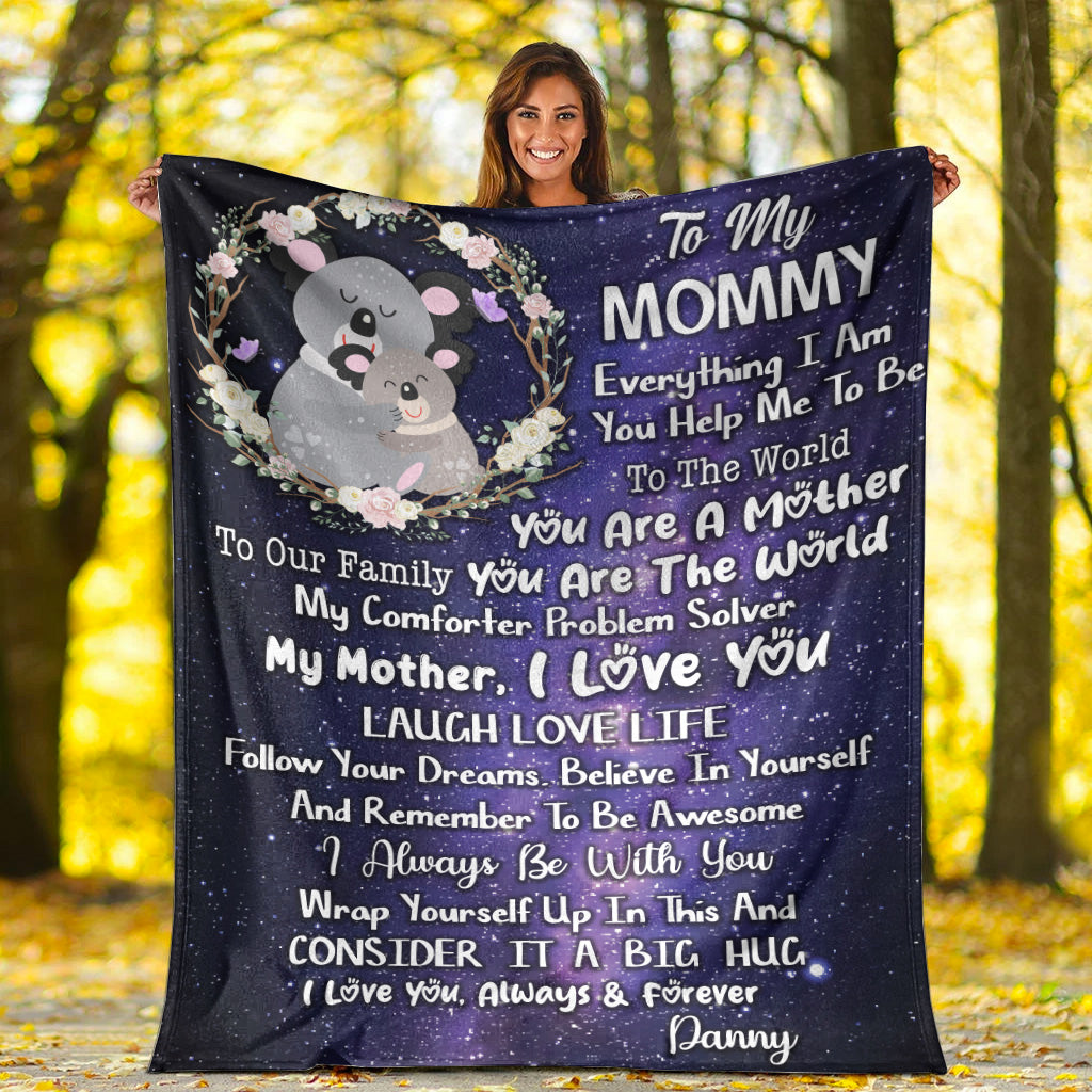 (Custom Personalised) You Are The World Premium Blanket Australia Koala Mom And Baby Galaxy Vibes - Mother's Day Gift, Gift For Mom