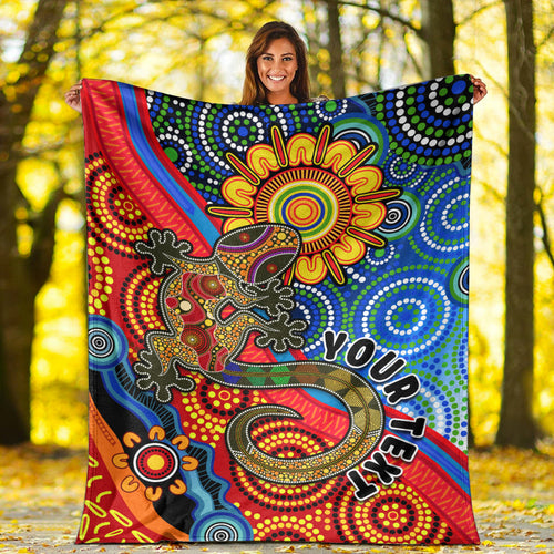custom-personalised-australia-lizard-and-sun-premium-blanket-aboriginal-art-speical