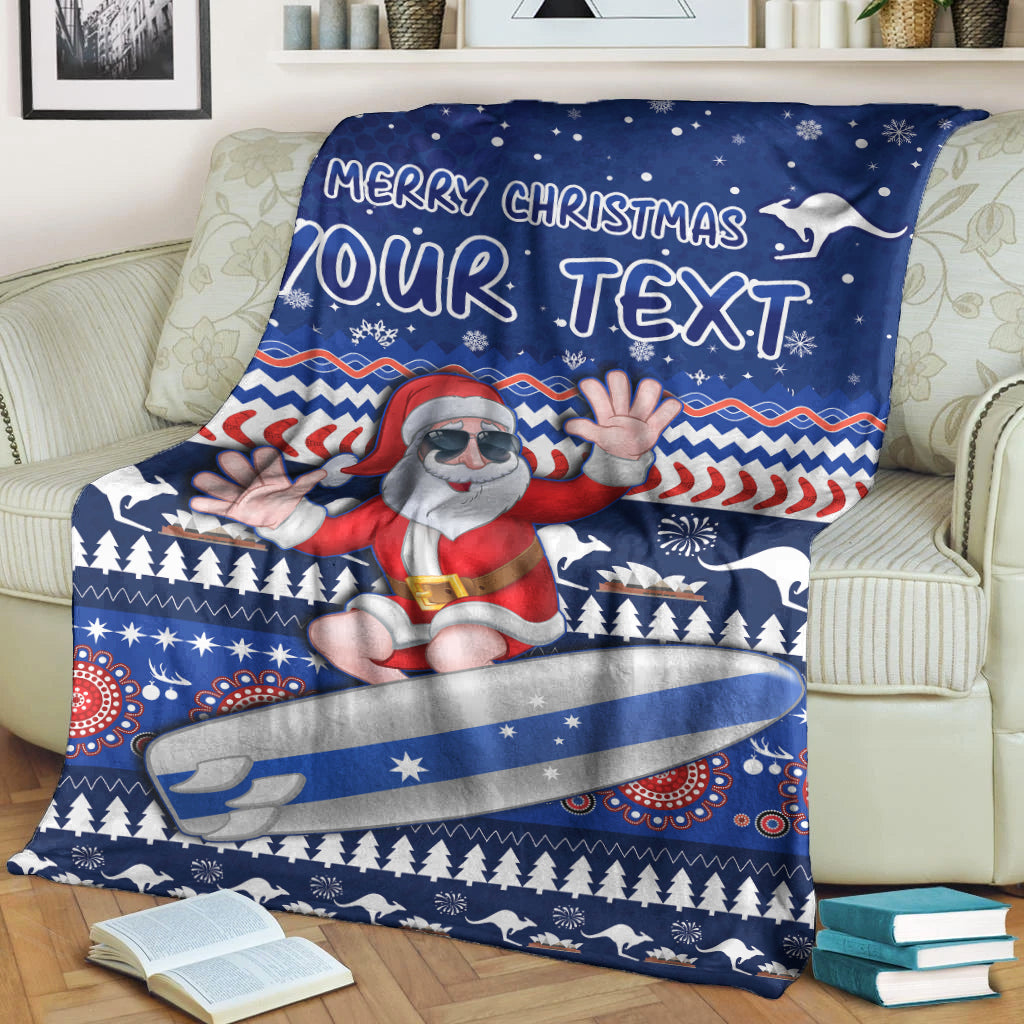 custom-personalised-australia-christmas-premium-blanket-aussie-aboriginal-santa-claus-is-surfing-with-kangaroo