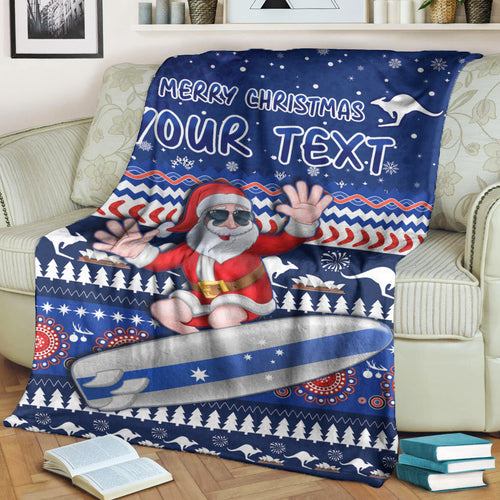 custom-personalised-australia-christmas-premium-blanket-aussie-aboriginal-santa-claus-is-surfing-with-kangaroo