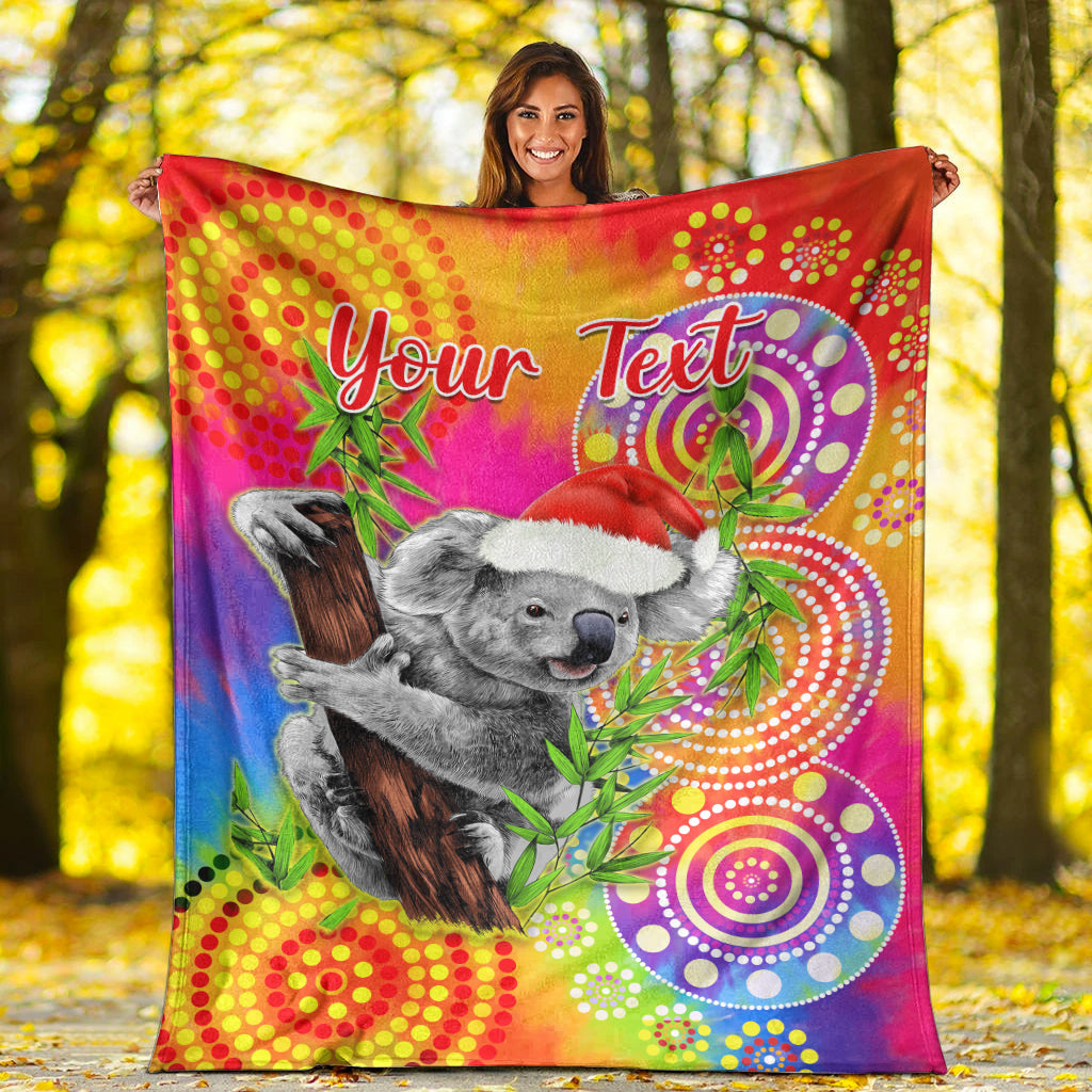 custom-personalised-australia-koala-aboriginal-premium-blanket-rainbow-tie-dye-merry-christmas
