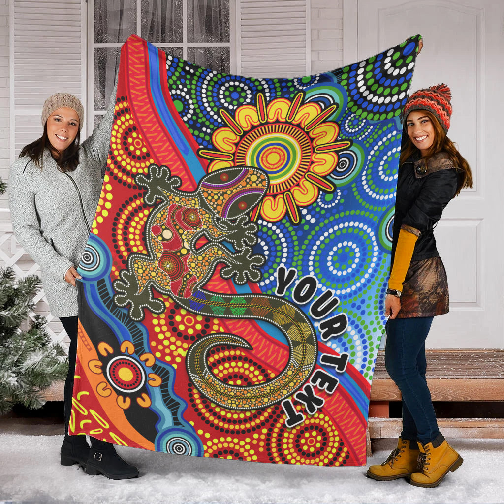 custom-personalised-australia-lizard-and-sun-premium-blanket-aboriginal-art-speical