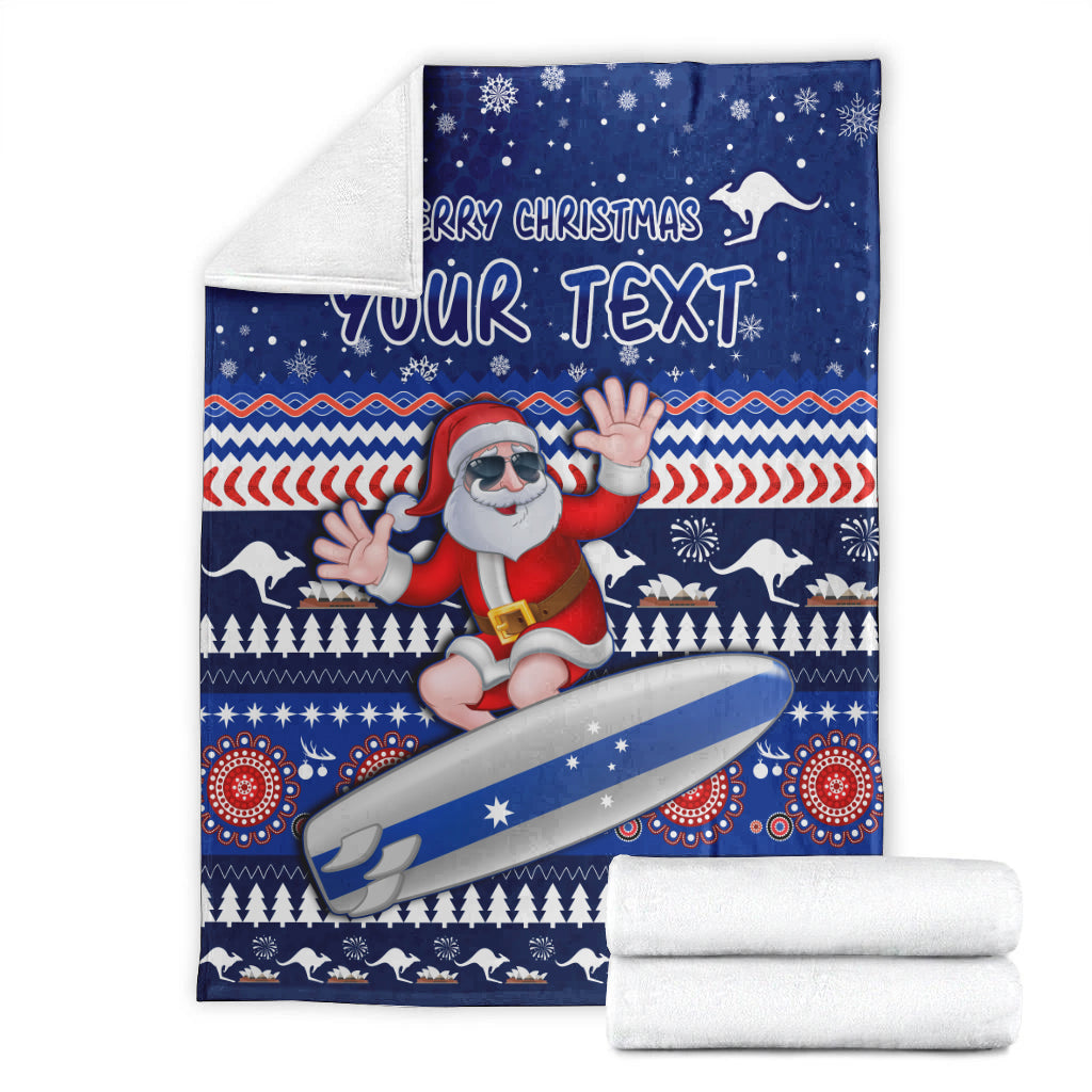 custom-personalised-australia-christmas-premium-blanket-aussie-aboriginal-santa-claus-is-surfing-with-kangaroo