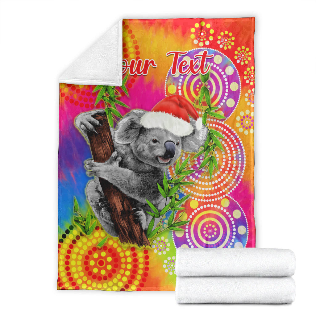 custom-personalised-australia-koala-aboriginal-premium-blanket-rainbow-tie-dye-merry-christmas