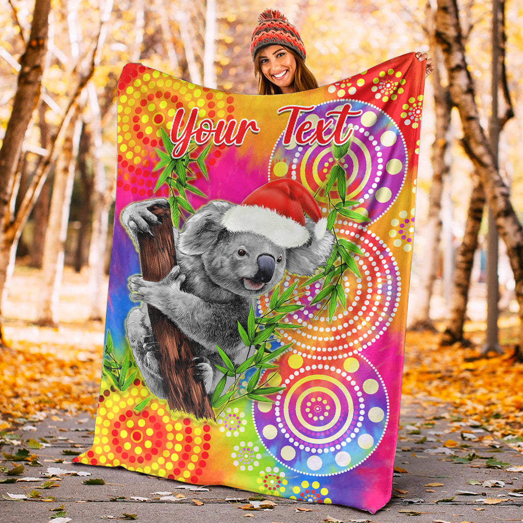 custom-personalised-australia-koala-aboriginal-premium-blanket-rainbow-tie-dye-merry-christmas