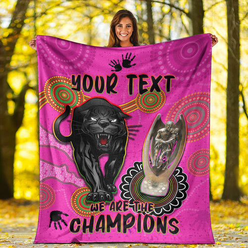 custom-personalised-panthers-premium-blanket-aboriginal-premiers-2022-we-are-the-champions-with-trophy