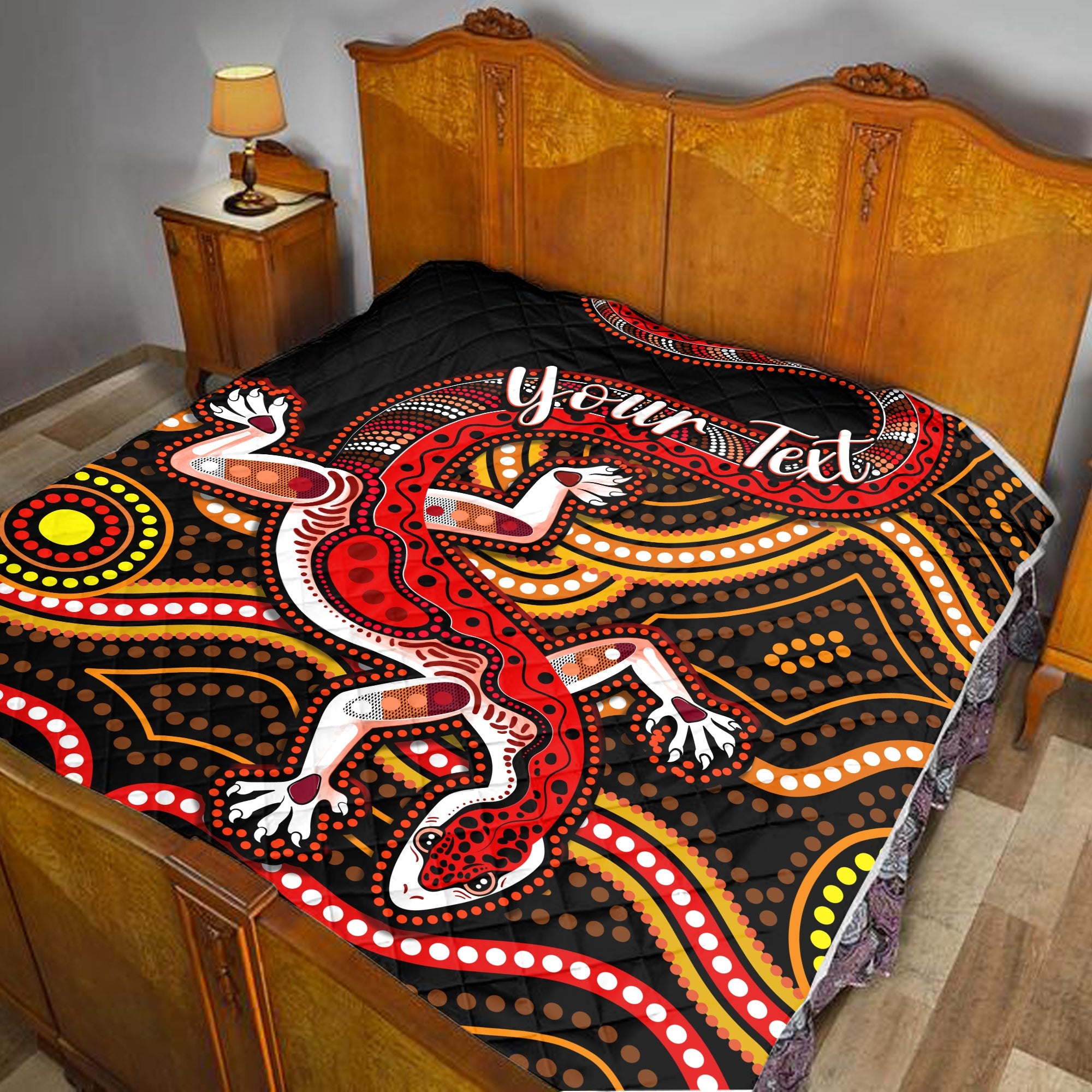 custom-personalised-aboriginal-art-lizard-premium-quilt-you-are-number-one